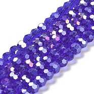 Transparent Glass Beads, 32 Facets, AB Color Plated, Round, Mauve, 8x7~7.5mm, Hole: 1.5mm, about 66pcs/strand, 18.82''~19.06''(47.8~48.4cm)(EGLA-A035-T8mm-B06)