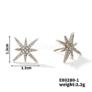 Copper Delicate Eight-pointed Star Stud Earrings with Zircon for Women, Platinum, 13x13mm(QT9095-1)