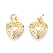 Brass Charms, Long-Lasting Plated, with Jump Ring, Heart, Real 18K Gold Plated, 12x9x3mm, Jump Ring: 4x1mm, 2.5mm Inner Diameter(KK-C216-07G)