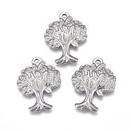 304 Stainless Steel Pendants, Tree of Life, Stainless Steel Color, 22x17x2.5mm, Hole: 1.8mm(STAS-F249-39P)
