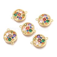 Brass Micro Pave Colorful Cubic Zirconia Pendants, Flat Round, Real 18K Gold Plated, 17x13x2.4mm, Hole: 1.2mm(ZIRC-O036-56G)