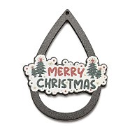 Wood Pendants, Teardrop, Christmas Theme Charms, Christmas decoration, 54.5x41x2.5mm, Hole: 1.6mm(WOOD-Z003-04E)