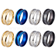 DICOSMETIC 8Pcs 4 Colors 316L Titanium Steel Grooved Finger Ring Settings, Ring Core Blank, for Inlay Ring Jewelry Making, Mixed Color, Grooved: 4.5mm, US Size 7 1/4(17.5mm), 8mm, 2pcs/color(FIND-DC0001-04)