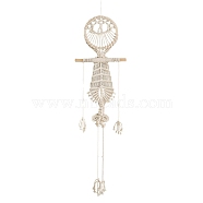 Skull Cotton Macrame Woven Wall Hanging, with Plastic Non-Trace Wall Hooks, for Nursery and Home Decoration, White, 1050x300mm(PW-WG76995-01)