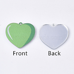 Acrylic Pendants, PVC Printed on the Front, Film and Mirror Effect on the Back, Heart, Green, 20x22x2mm, Hole: 1mm(X-OACR-S035-10A)