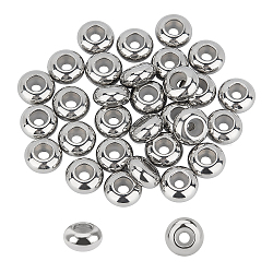 Stainless Steel Beads, with Rubber Inside, Slider Beads, Stopper Beads, Rondelle, Stainless Steel Color, 8x4mm, Hole: 2mm, 30pcs/box(STAS-UN0018-24P)