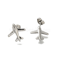 304 Stainless Steel Airplane Stud Earrings for Women, Stainless Steel Color, 15x14.5mm(EJEW-U027-02P)