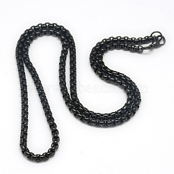 Trendy Men's 201 Stainless Steel Box Chain Necklaces, with Lobster Claw Clasps, Gunmetal, 23.62 inch(60cm), 4mm(X-NJEW-L043B-46B)