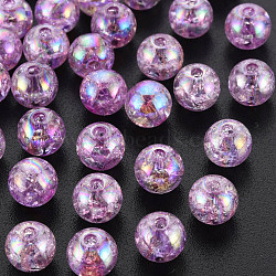 Transparent Crackle Acrylic Beads, AB Color Plated, Round, Violet, 8x7mm, Hole: 1.8mm, about 1745pcs/500g(MACR-S373-66-L01)