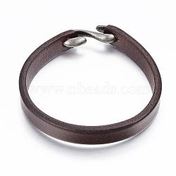 Cowhide Leather Bracelets, with Alloy S-Hook Clasps, Antique Silver, Coffee, 7-7/8 inch(200mm), 10mm(BJEW-G575-09A)