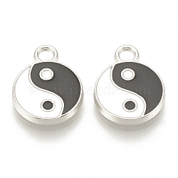 Feng Shui Alloy Enamel Pendants, Cadmium Free & Lead Free, Gossip/Yin Yang, Platinum, 16x12x2mm, Hole: 2mm(ENAM-S115-035B)