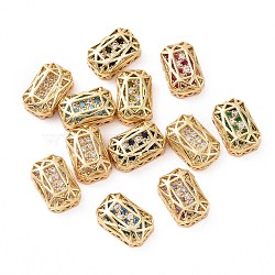 Eco-friendly Brass Micro Pave Cubic Zirconia Multi-strand Links, Rack Plating, Cadmium Free & Lead Free, Rectangle Octagon, Golden, Mixed Color, 14x10x5mm, Hole: 1.4mm(KK-D076-05B-G)