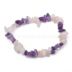 Chips Gemstone Beaded Stretch Bracelets, Rose Quartz, 50mm(BJEW-JB01824-04)