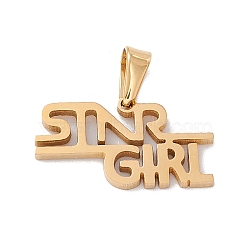 Vacuum Plating 304 Stainless Steel Charms, Laser Cut, Word STNRGIRL Charms, Golden, 10.5x19.5x1.5mm, Hole: 3x5mm(STAS-G284-06G)