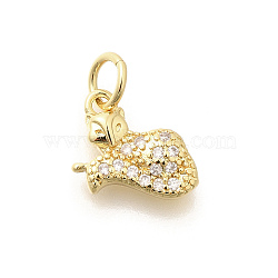 Brass Micro Pave Clear Cubic Zirconia Pendants, with Jump Ring, Long-Lasting Plated, Lead Free & Cadmium Free, Fox Charms, Real 18K Gold Plated, 9x10.5x2.5mm, Hole: 3.5mm(KK-L225-019G)