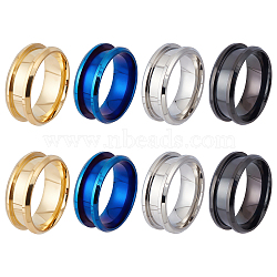 8Pcs 4 Colors 316L Titanium Steel Grooved Finger Ring Settings, Ring Core Blank, for Inlay Ring Jewelry Making, Mixed Color, Grooved: 4.5mm, US Size 7 1/4(17.5mm), 8mm, 2pcs/color(FIND-DC0001-04)