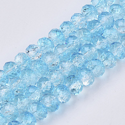 Transparent Crackle Spray Painted Glass Beads Strands, Faceted, Rondelle, Light Sky Blue, 8x6mm, Hole: 1.2mm, about 67~70pcs/strand, 16.34 inch(DGLA-T001-008F)