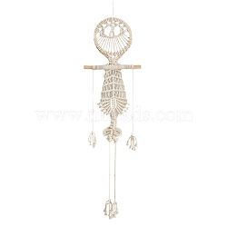 Skull Cotton Macrame Woven Wall Hanging, with Plastic Non-Trace Wall Hooks, for Nursery and Home Decoration, White, 1050x300mm(PW-WG76995-01)