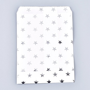 Star Pattern Eco-Friendly Kraft Paper Bags, Gift Bags, Shopping Bags, Rectangle, Silver, 18x13x0.01cm