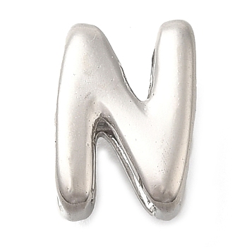 304 Stainless Steel Slide Charms, Stainless Steel Color, Letter N, 9x6.5x4.5mm, Hole: 2.5x2.5mm and 3.5x2.5mm