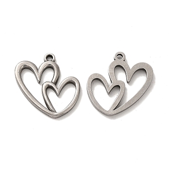 Valentine's Day 304 Stainless Steel Pendants, Hollow, Heart Charm, Stainless Steel Color, 19x18.5x2mm, Hole: 1.6mm