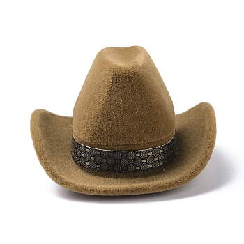 Velvet Ring Boxes, with Plastic, Western Cowboy hat, Coffee, 6.75x5.7x3.65cm