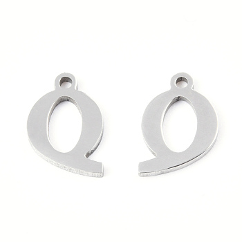 201 Stainless Steel Charms, Alphabet, Letter.Q, 9x7x1mm, Hole: 1mm