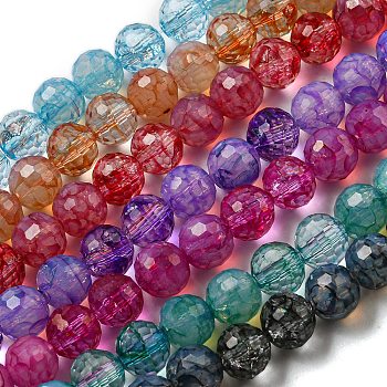 Baking Painted Glass Bead Strands, Faceted, Round, Mixed Color, 8mm, Hole: 1.2mm, about 50pcs/strand, 14.37 inch(36.5cm)