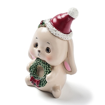 Christmas Animals Resin Sculpture Ornament, for Home Desktop Decorations, Rabbit, 36x30x56mm