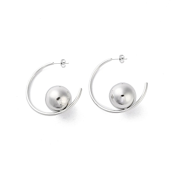 304 Stainless Steel Stud Earrings, Round, Stainless Steel Color, 41x2mm