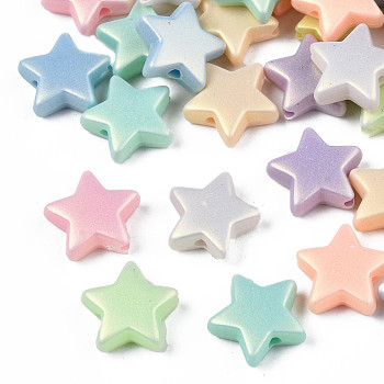 Spray Painted Frosted Opaque Acrylic Beads, Star, Mixed Color, 12.5x13.5x4.5mm, about 1245pcs/500g