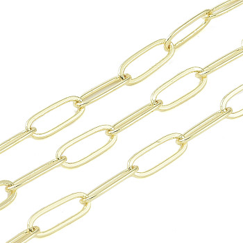 Rack Plating Brass Link Chains, Long-Lasting Plated, Cadmium Free & Lead Free, Unwelded, with Spool, Golden, 14.5x5.5x0.8mm