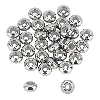 Stainless Steel Beads, with Rubber Inside, Slider Beads, Stopper Beads, Rondelle, Stainless Steel Color, 8x4mm, Hole: 2mm, 30pcs/box