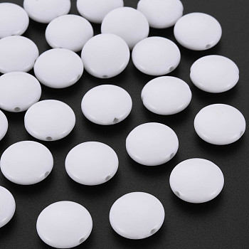 Opaque Acrylic Beads, Flat Round, White, 9x4mm, Hole: 1mm, about 2710pcs/500g