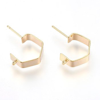 Brass Ear Stud Findings, with Loop, Nickel Free, Real 18K Gold Plated, 17x5mm, Hole: 1mm, Pin: 1mm
