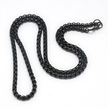 Trendy Men's 201 Stainless Steel Box Chain Necklaces, with Lobster Claw Clasps, Gunmetal, 23.62 inch(60cm), 4mm