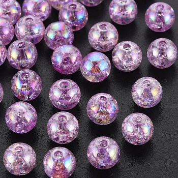 Transparent Crackle Acrylic Beads, AB Color Plated, Round, Violet, 8x7mm, Hole: 1.8mm, about 1745pcs/500g