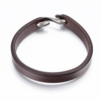 Cowhide Leather Bracelets, with Alloy S-Hook Clasps, Antique Silver, Coffee, 7-7/8 inch(200mm), 10mm