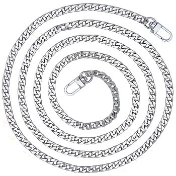 Bag Strap Chains, Iron Curb Link Chains, with Swivel Lobster Claw Clasps, Silver, 63 inch(160cm), 1 strand/box
