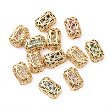 Eco-friendly Brass Micro Pave Cubic Zirconia Multi-strand Links, Rack Plating, Cadmium Free & Lead Free, Rectangle Octagon, Golden, Mixed Color, 14x10x5mm, Hole: 1.4mm