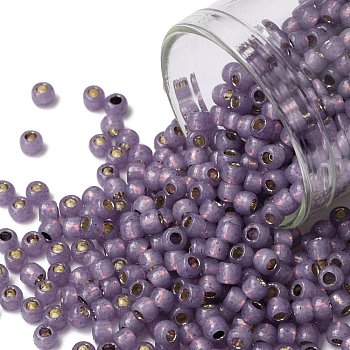TOHO Round Seed Beads, Japanese Seed Beads, (PF2108) PermaFinish Lavender Opal Silver Lined, 8/0, 3mm, Hole: 1mm, about 222pcs/bottle, 10g/bottle
