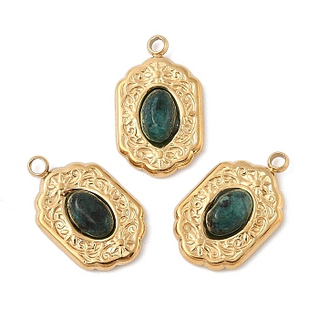 304 Stainless Steel Pave Natural Green Spot Jasper Pendants, Oval Charms, Real 18K Gold Plated, PVD Vacuum Plating, 16x9.5x4mm, Hole: 1.5mm