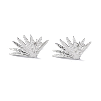 304 Stainless Steel Grass Stud Earrings for Women, Stainless Steel Color, 25x15mm, Pin: 0.7mm