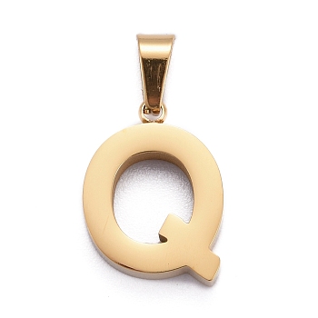 Ion Plating(IP) 304 Stainless Steel Letter Pendants, Manual Polishing, Alphabet, Golden, Letter.Q, 18.5x11.5x3.5mm, Hole: 6.5x3.5mm
