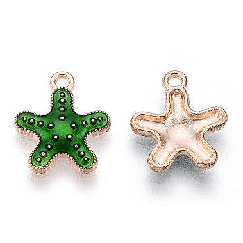 Alloy Enamel Pendants, Light Gold, Starfish/Sea Stars, Green, 16x14x3mm, Hole: 1.5mm