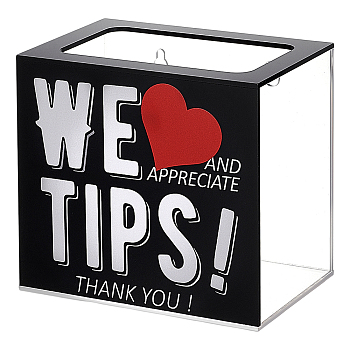 Acrylic Donate Tips Storage Boxes, Suggestion Jar, Rectangle, Black, 15.4x10x13.6cm