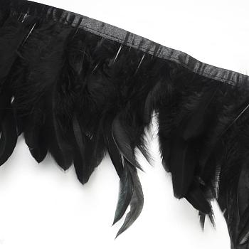 Fashion Feather Cloth Strand Costume Accessories, Black, 110~300x28~62mm, about 10yard/bag