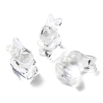 Natural Quartz Crystal Carved Half Hole Beads, Rock Crystal Animal Beads, Rabbit, 19x17x9mm, Hole: 1mm