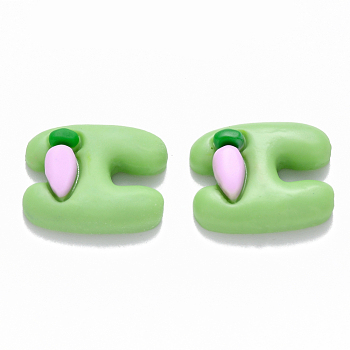 Resin Cabochons, Letter H with Carrot, Lime Green, 20x17x6mm