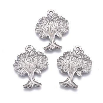 304 Stainless Steel Pendants, Tree of Life, Stainless Steel Color, 22x17x2.5mm, Hole: 1.8mm